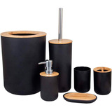 Kit Set Accesorios Baño 6 Piezas Bambu Jabonera Dispenser 