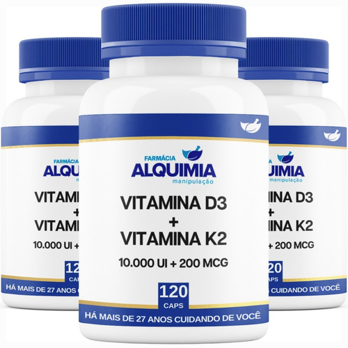 Vitamina K2mk7 + Vitamina D3 120 Cp 3 Frascos - Concentrada