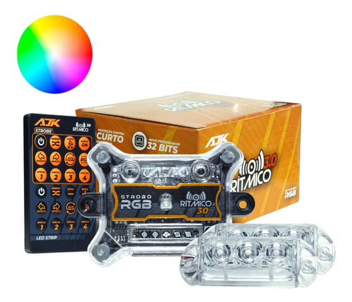 Kit Ajk Strobo Ir Automotivo Rgb 7 Cores Controle Remoto