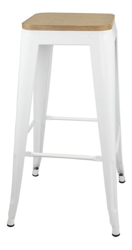 Silla Piso Taburete Tolix Metal Asiento Madera Lf5-03w Blanc