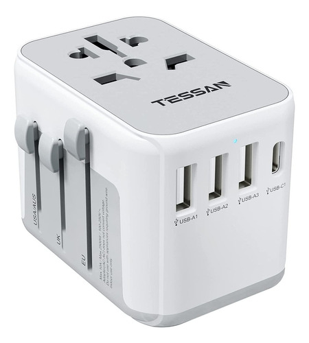 Adaptador De Corriente De Viaje Universal, 4 Usb (1 Usb C),