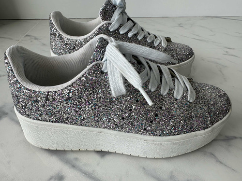 Zapatillas Glitter Y Plataforma Mujer Nro 37