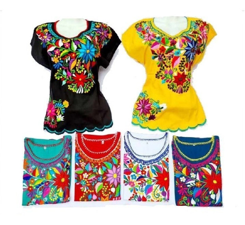 Lote De 6 Blusas Bordadas Mexicanas Modelo Kimona