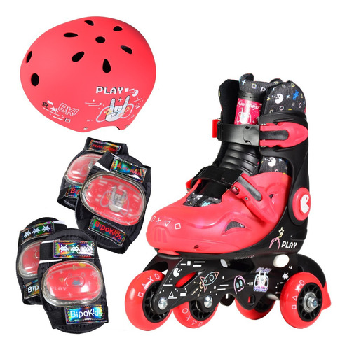 Roller Patin Unicornio Casco Codera Luces Nena 4 Ruedas