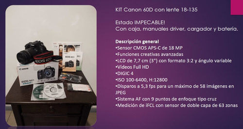 Kit Canon 60d Lente 18-135 Estado Impecable! Pocos Disparos!