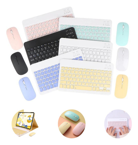 Kit Teclado + Mouse Sem Fio Bluetooth Para Notebook Tablet