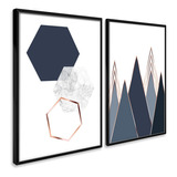 Quadros Decorativos Geométrico Triângulos Abstrato Azul Rosê