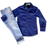 Roupas Infantil Menino Conjunto Calça E Camisa Jeans Premium