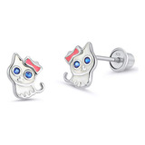 Aretes De Plata 925 De Gato Con Circonias.