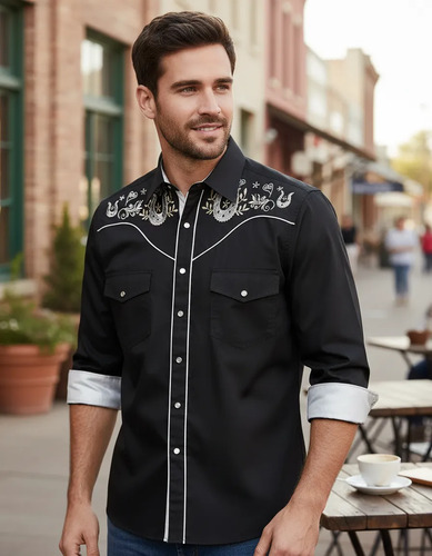 Camisa Vaquera Western De Manga Larga Con Botones Y Bolsillo | MercadoLibre