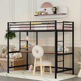 Cama Loft Metálica Twin Con Escritorio Y Estantes, Negro