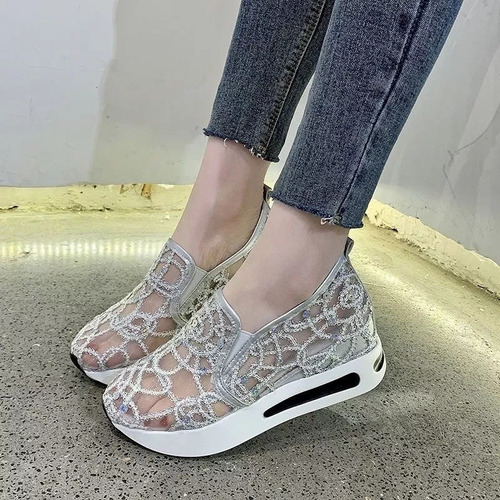 Zapatos Malla Blancos Encaje Casual Estilo Verano Para Mujer