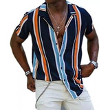 Camisa De Rayas De Playa De Manga Corta De Moda Para Hombres