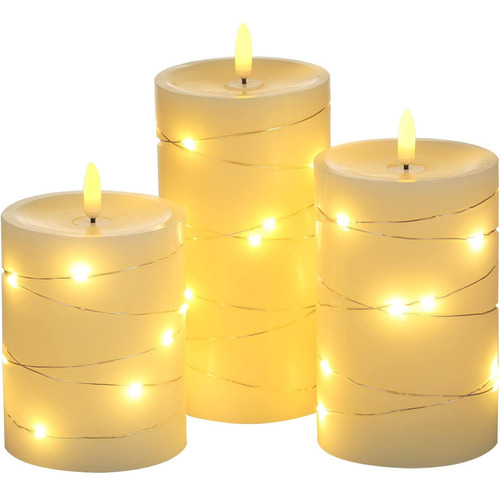 3pcs Flameless Candle Lights With Twisted String Lights Kit