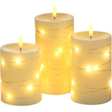 3pcs Flameless Candle Lights With Twisted String Lights Kit