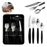 Jogo De Talheres Inox Com Suporte Gaveta Cozinha 25 Peças Cor Preto