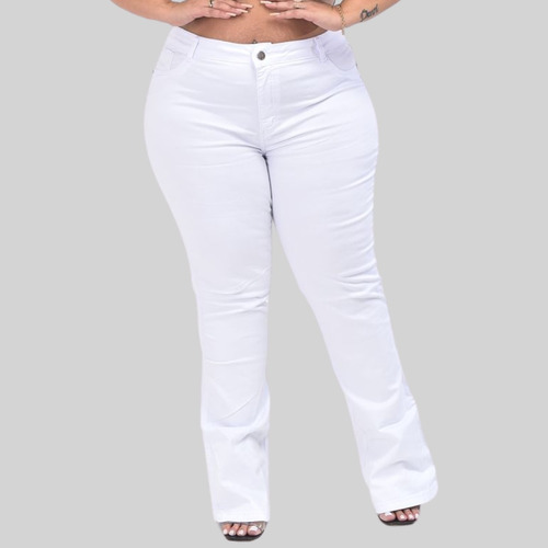 Calça Branca Feminina Plus Size Skinny Ou Flare