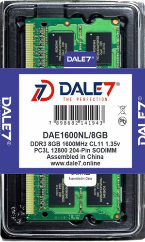 Memória Dale7 Ddr3l 8gb 1600 Mhz Notebook 16 Chips 1.35 C/01