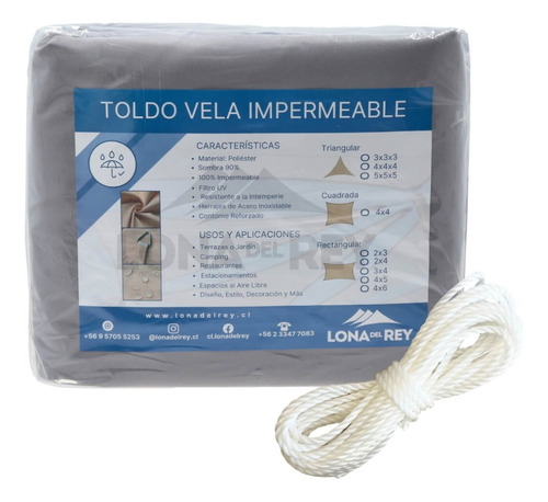 Vela Sombreadora Impermeable Rectangular 3x4 Poliéster Gris