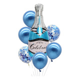 Juego De Globos Botella Champaña Azul