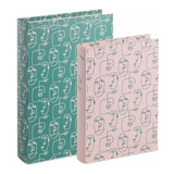 Kit 2 Livros Caixa Estampados Verde E Rosa - Mart