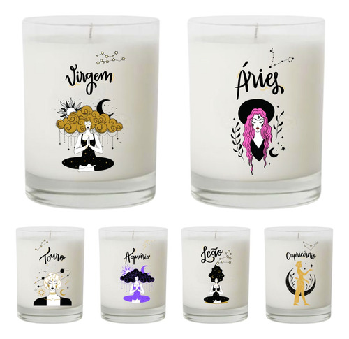 Velas Aromatizada Signos Zodíaco Essência Cera Mix Soja