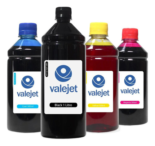 Kit 4 Tinta Compatível Epson L3150 Black 1 L E 500ml Valejet