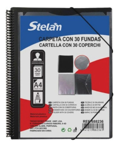 Carpeta Archivador De Documentos 30 Fundas Con Espiral A4 Color Negro