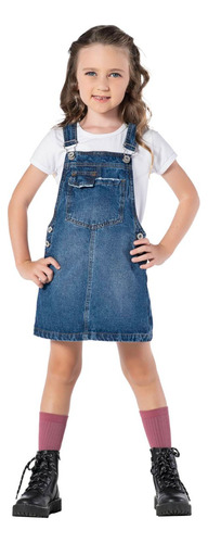 Salopete Infantil Mania Kids Jeans Menina Vestido Lev 4 A 12