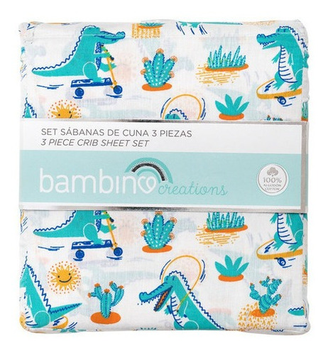 Set  Sabanas De Cuna Bambino  Cocodrilo Blanco