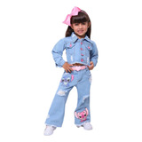 Conjunto Infantil Menina Jeans Cropped Jaqueta Jeans Calça