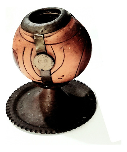 Mate Madera Calabaza Y Cobre Artesania Chilena,10 Cm. Alto.