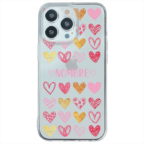 Funda Para iPhone Corazones Personalizada Con Tu Nombre