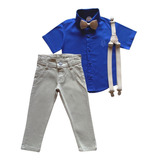 Roupa Social Calça Bege Camisa Manga Curta - Infantil Menino