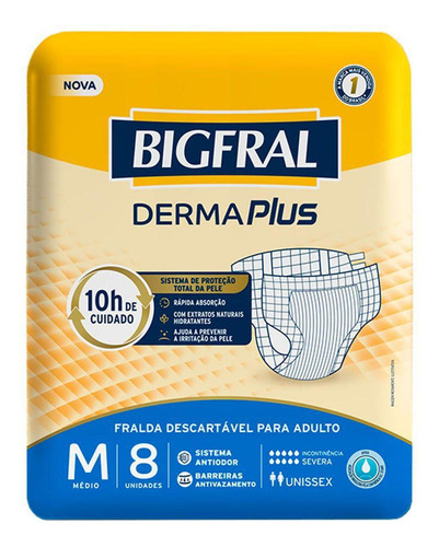 Fralda Descartável Para Adulto Bigfral Derma Plus M - 8 Unid