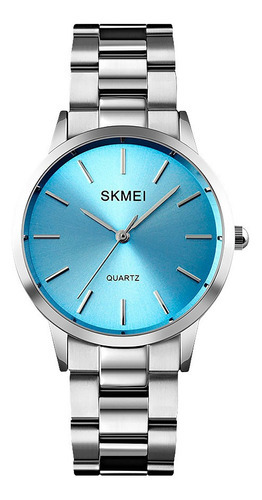 Reloj Hombre Skmei 1694 Acero Minimalista Elegante Clasico Color De La Malla Plateado/azul