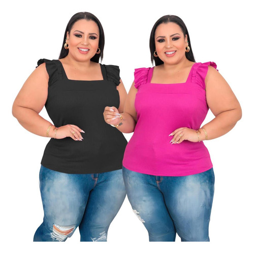 Kit 2 Blusa Regata Feminina Plus Size Alcinha Verão Gg 48 50