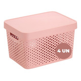 Kit 4 Caixas Organizadoras Rosa Rattan 17l C Tampa Grande