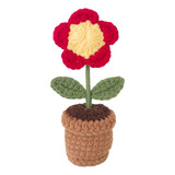 Mini Maceta Rústica Con Flores Tejidas A Pequeña Flor Roja