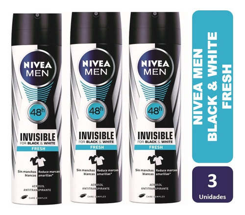 Pack X 3 Deo Nivea Men Invisible Black Fresh Sp