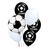 Set De 6 Globos Futbol  Pelota Blanco Y Negro Campeonato 