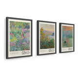Kit 3 Quadros 24x33 Claude Monet, Garden Of Giverny, Vidro