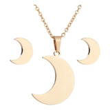 Set: Collar + Aretes Luna Moon Casual Acero Inoxidable