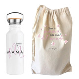 Botella Térmica Bambú Personalizada Día De La Madre + Bolsa 