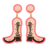 Aretes De Botas Vaqueras Rosas Rodwy Brillos