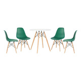 Kit Mesa Jantar Eames Wood 70 Cm 4 Cadeiras Eiffel Cores Cor Da Tampa Mesa Branco Com Cadeiras Verde Escuro