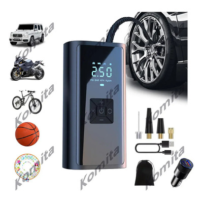 Compresor de Aire Portátil Komita 150psi Negro LCD Batería 6000mAh para Auto y Moto | Meses sin interés