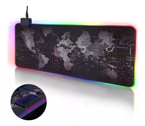 Mousepad Mapa Mundi  Led Rgb Grande Iluminado Usb 80x30cm