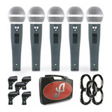 Kit De 5 Microfones Arcano Dinamico C/ Fio Rhodon-8b Kit P10