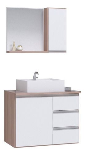 Conjunto Gabinete Banheiro Prisma 60cm Móvel Madeirado_branco